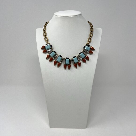 Vintage J. Crew Aqua Bronze Striking Combination Statement Crystal Necklace - Picture 2 of 12